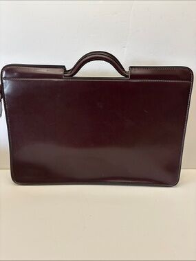 Men's Leather Briefcase Slim Business Portfolio Attaché in Deep Burgundy Brown